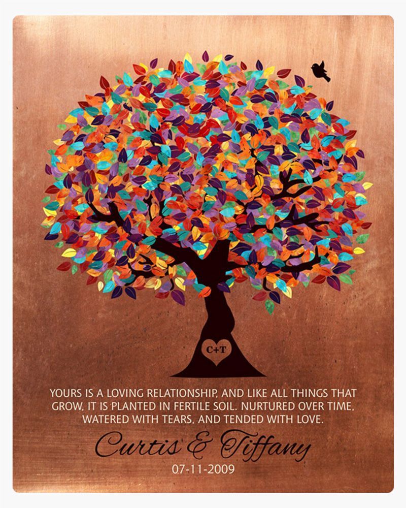 Multicolor Copper Colorful Spring Tree 7th Anniversary Wall Plaque Gift for Couple LTC-1401