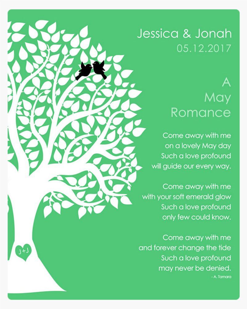 Green Half Silhouette Tree Engagement Wall Plaque Gift for Couple LTC-1705