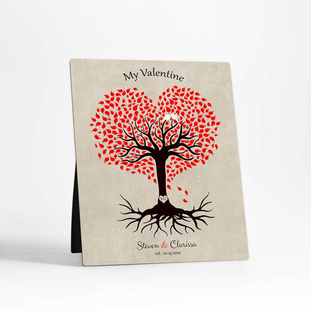Heart Shape Tree Anniversary Desktop Metal Plaque For Couple D-1815