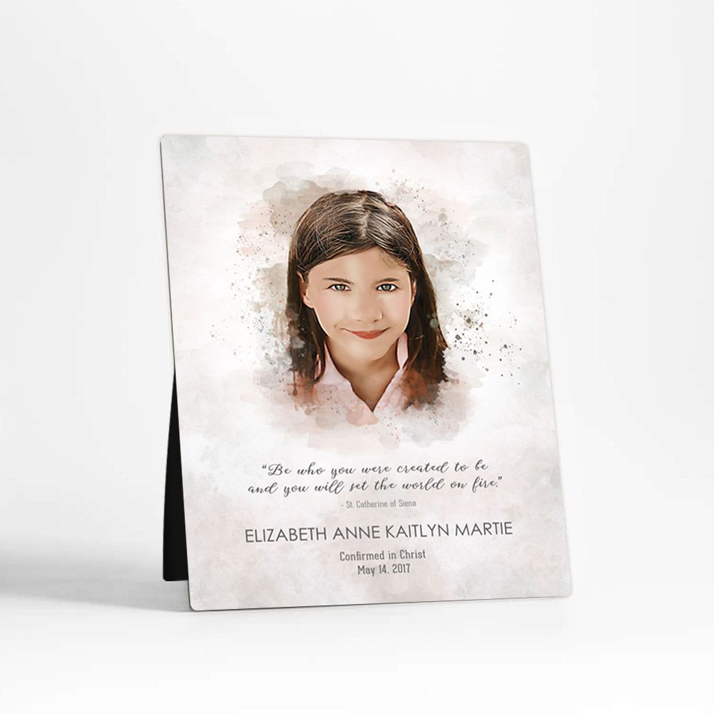 Cotton Watercolor Portrait Faith Milestone Desktop Plaque Gift for Child D-1851