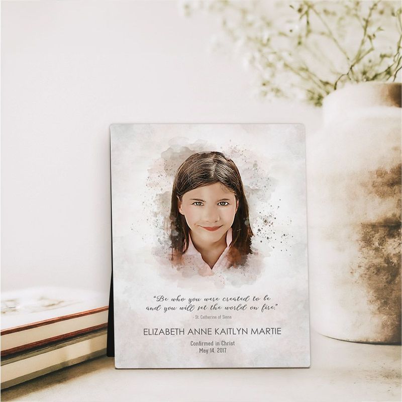 Cotton Watercolor Portrait Faith Milestone Desktop Plaque Gift for Child D-1851
