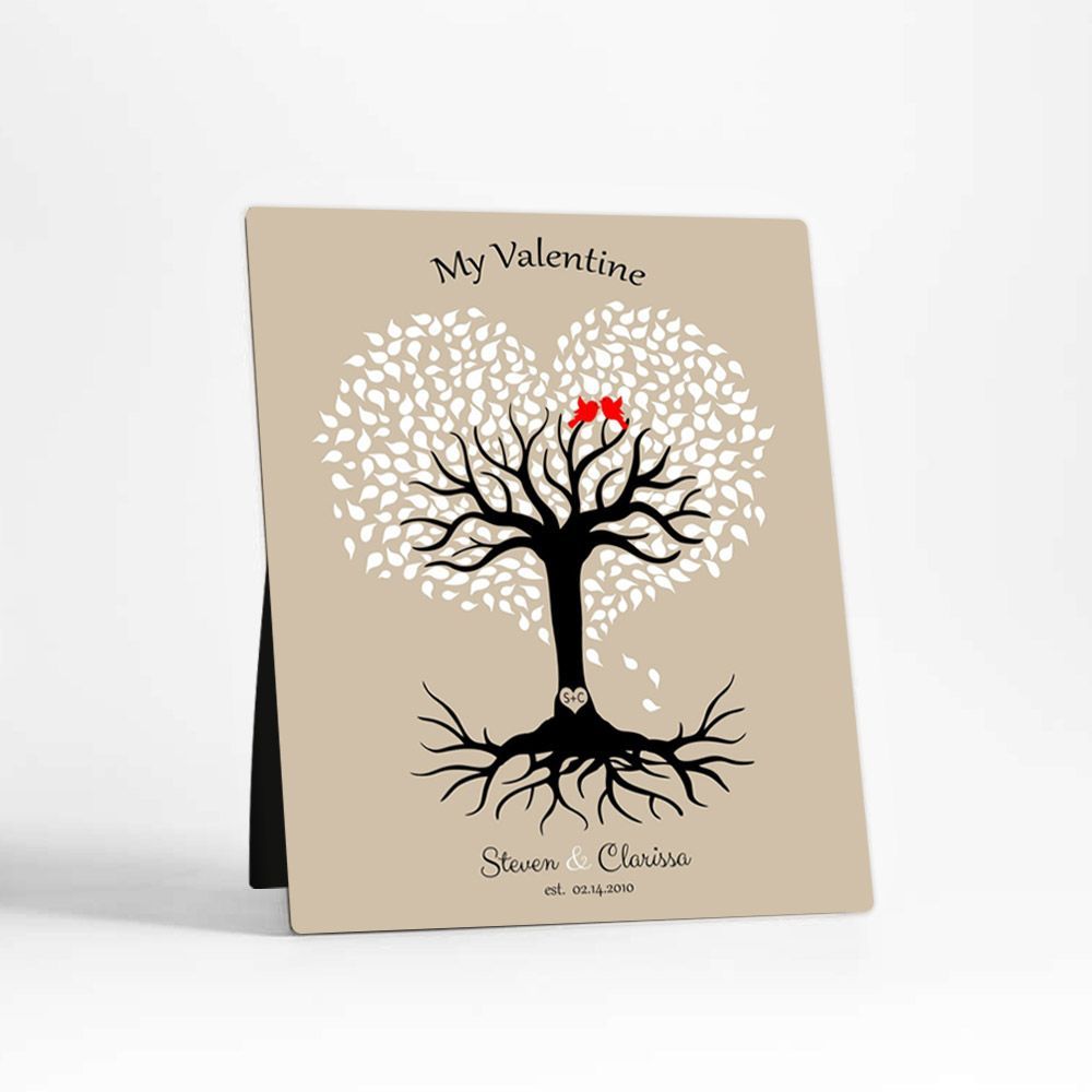 Heart Shape Tree Anniversary Desktop Metal Plaque For Couple D-1816