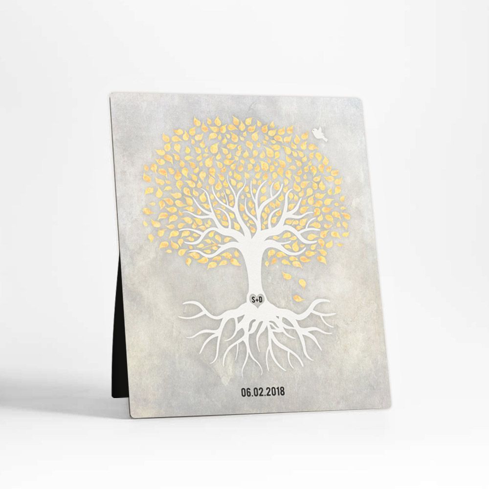 White Canopy Tree Anniversary Desktop Plaque Gift for Couple D-1537