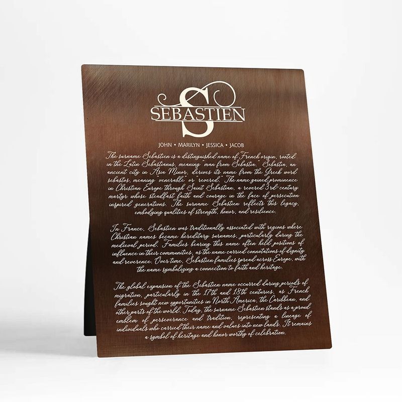 #1 Best Seller - Bronze Surname Monogram and History Housewarming Desktop Plaque Gift for Family D-2122
