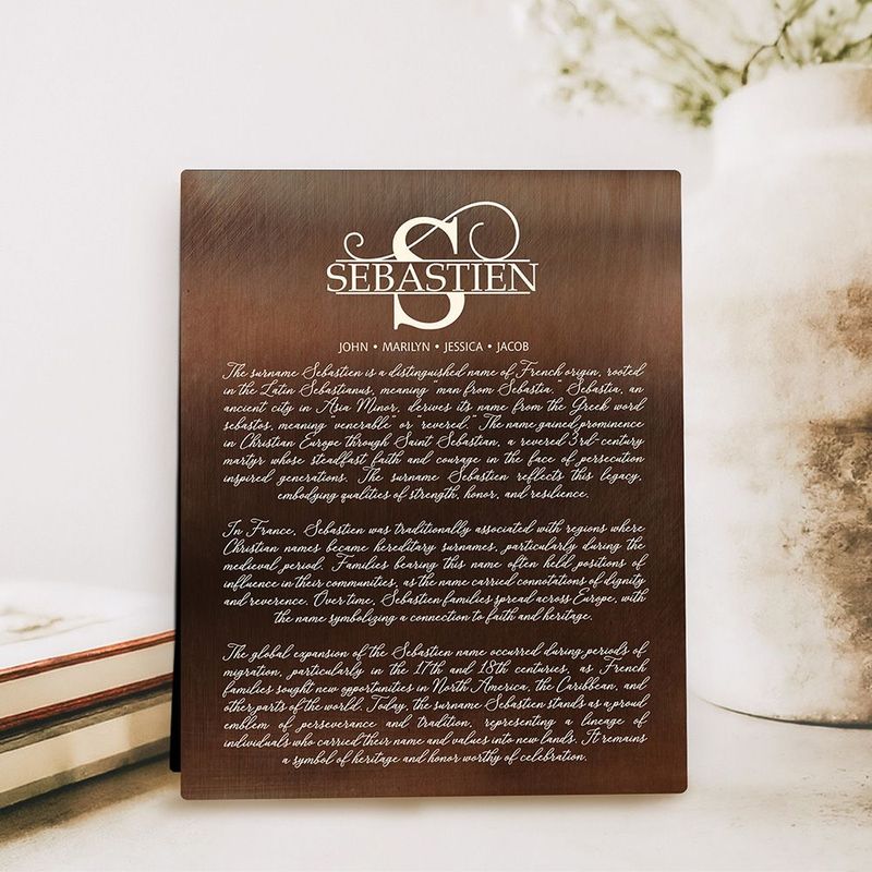 #1 Best Seller - Bronze Surname Monogram and History Housewarming Desktop Plaque Gift for Family D-2122