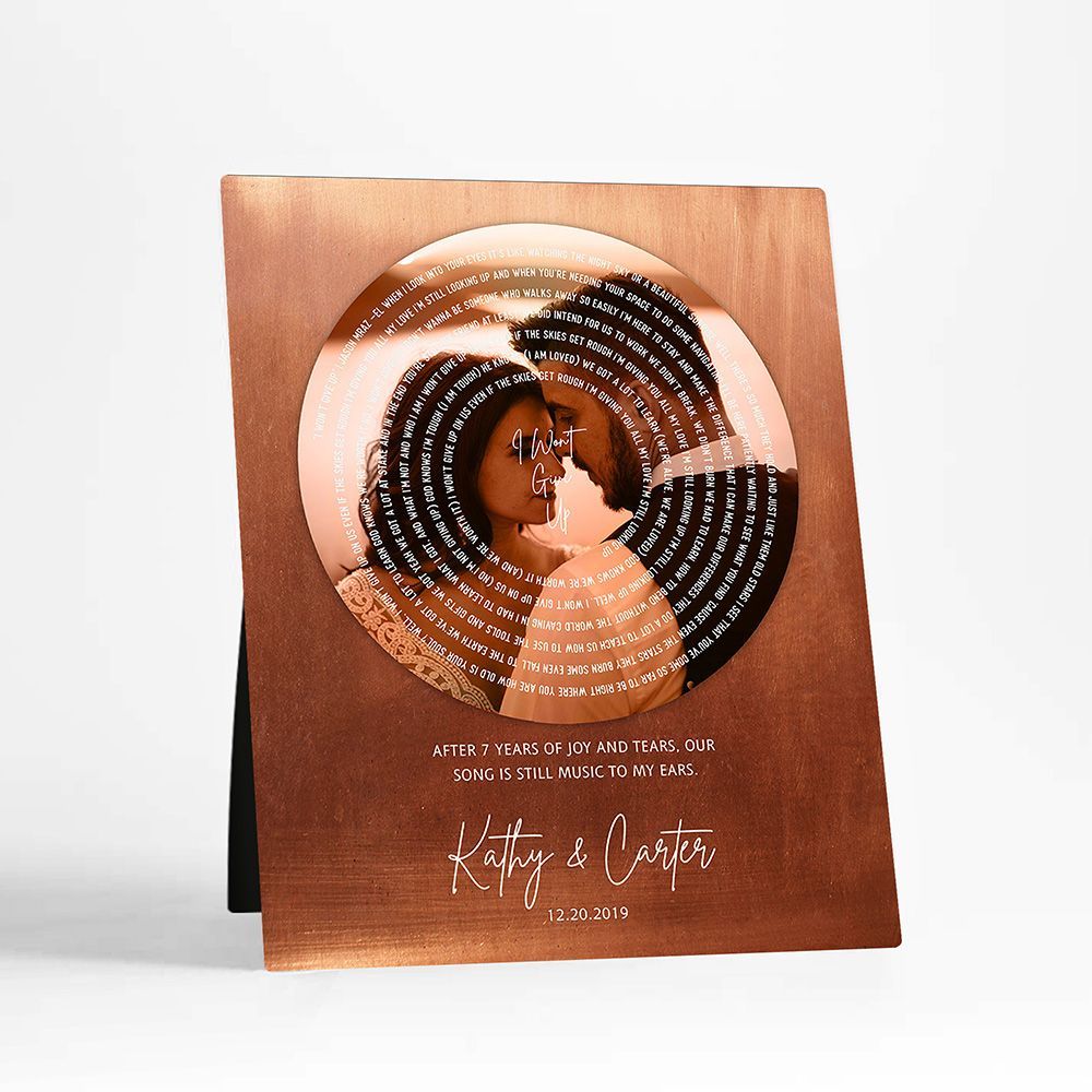 Copper Our Song Lyrics Record Label Photo 7th Anniversary Desktop Plaque Gift for Couple D-2117