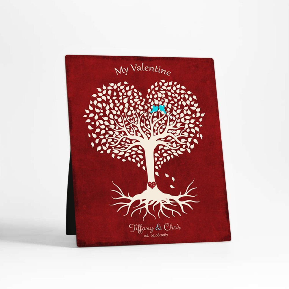 Heart Shape Tree Anniversary Desktop Metal Plaque For Couple D-1811