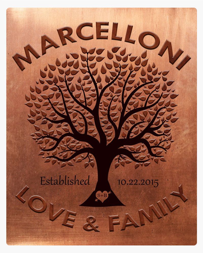Brown Copper Family Tree Established Wedding Wall Plaque Gift for Couple LTC-1187