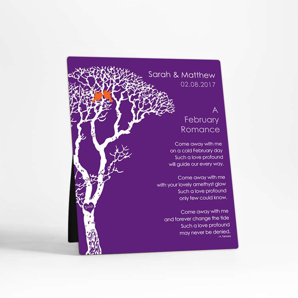 White Bare Tree Engagement Desktop Plaque Gift for Couple D-1702