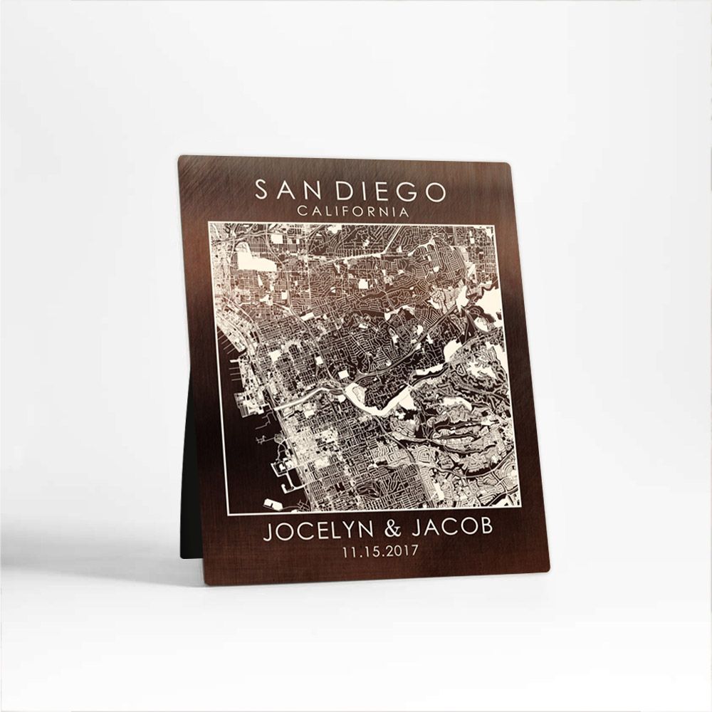 Bronze City Map 8th Anniversary Desktop Plaque Gift for Couple D-1585