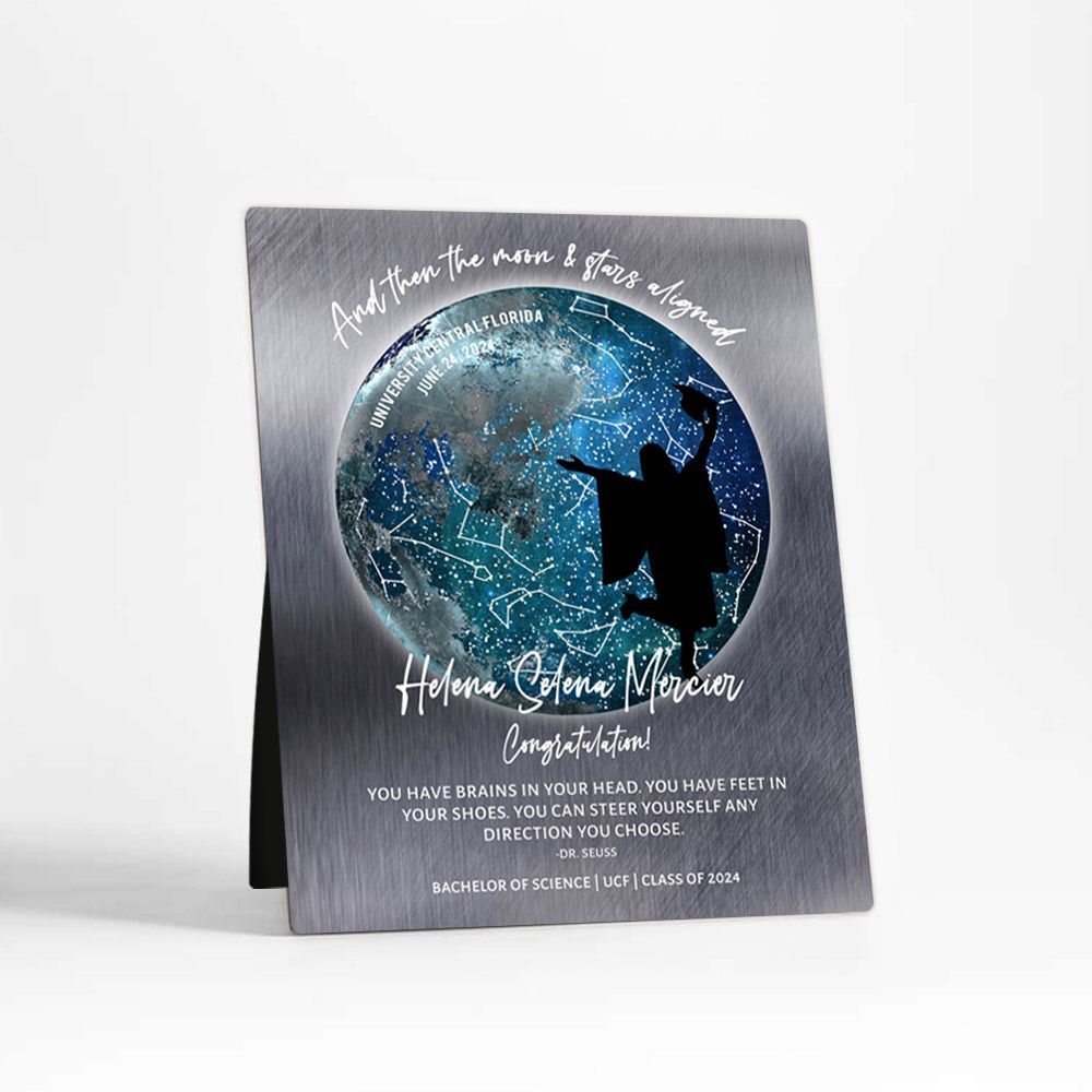 Tin Moon and Star Map graduation Desktop Plaque Gift for Graduate D-1575
