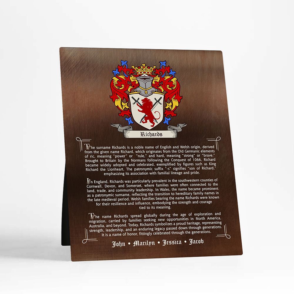 Bronze Family Coat of Arms History of Surname Birthday Desktop Plaque Gift for Family D-2120