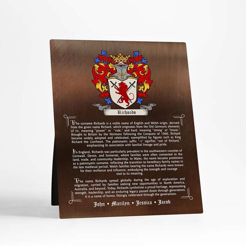 Bronze Family Coat of Arms History of Surname Birthday Desktop Plaque Gift for Family D-2120