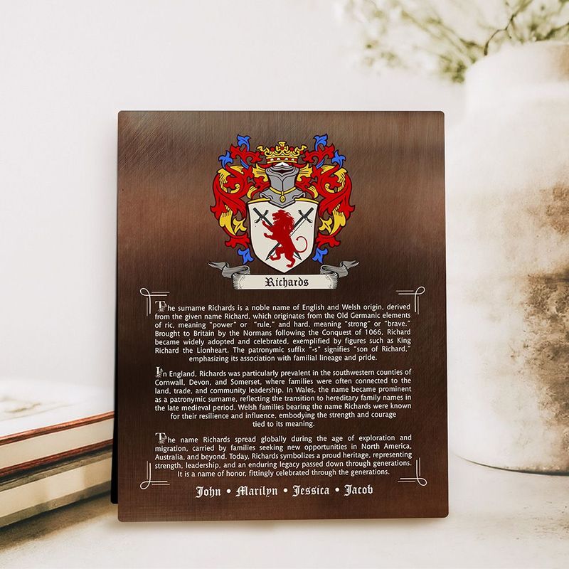 Bronze Family Coat of Arms History of Surname Birthday Desktop Plaque Gift for Family D-2120