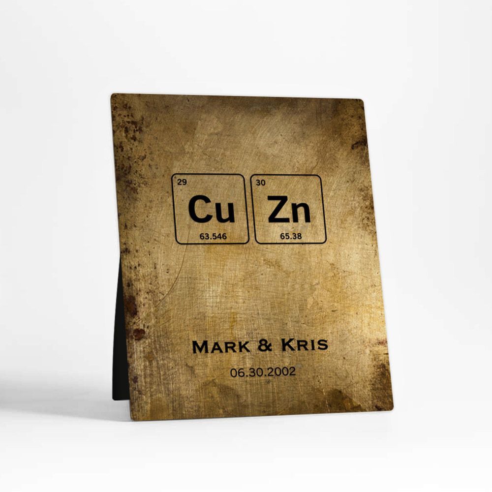 Brass Periodic Table Element 21st Anniversary Desktop Plaque Gift for Couple D-1916