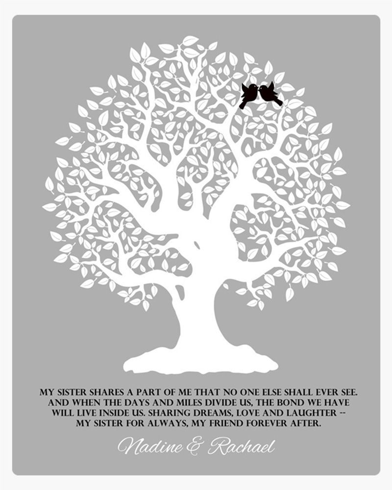 Gray White Knotty Tree Wedding Wall Plaque Gift for Sister LTC-1121