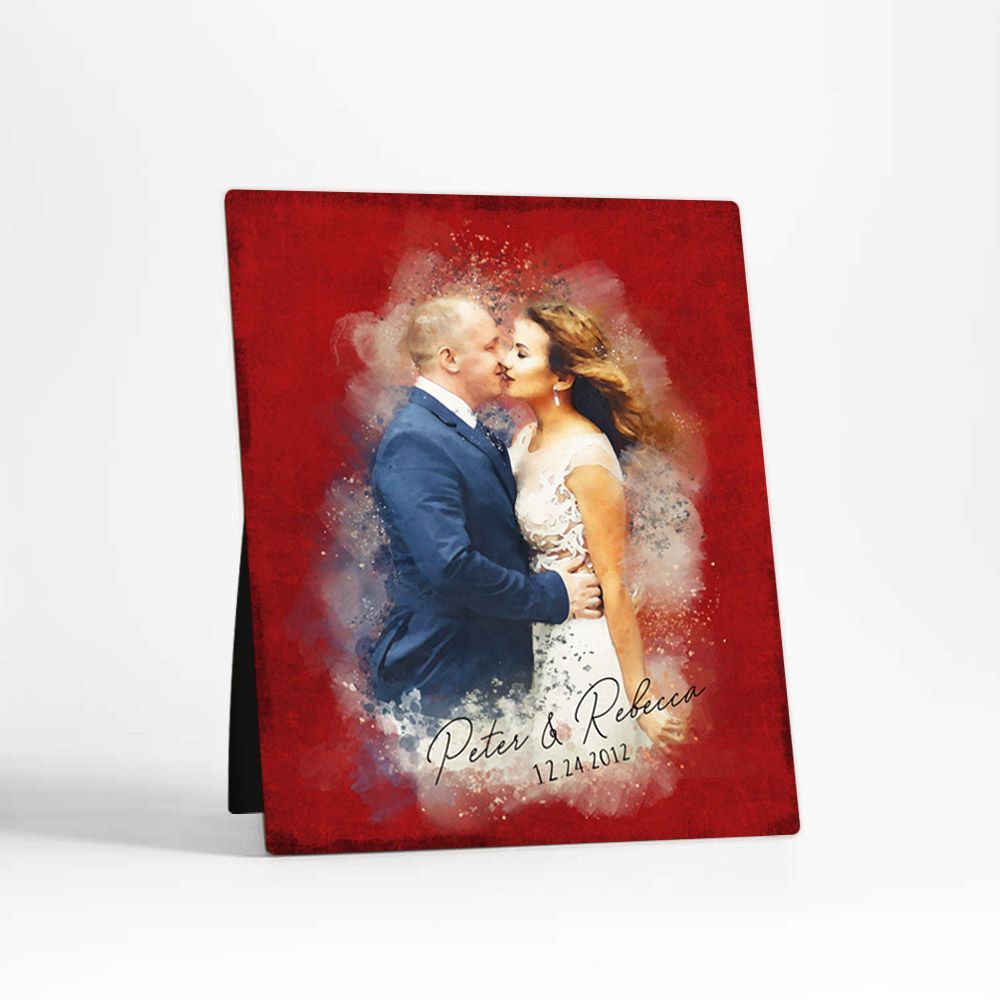 Red Tin Watercolor Portrait 40th Anniversary Desktop Plaque Gift for Couple D-1842