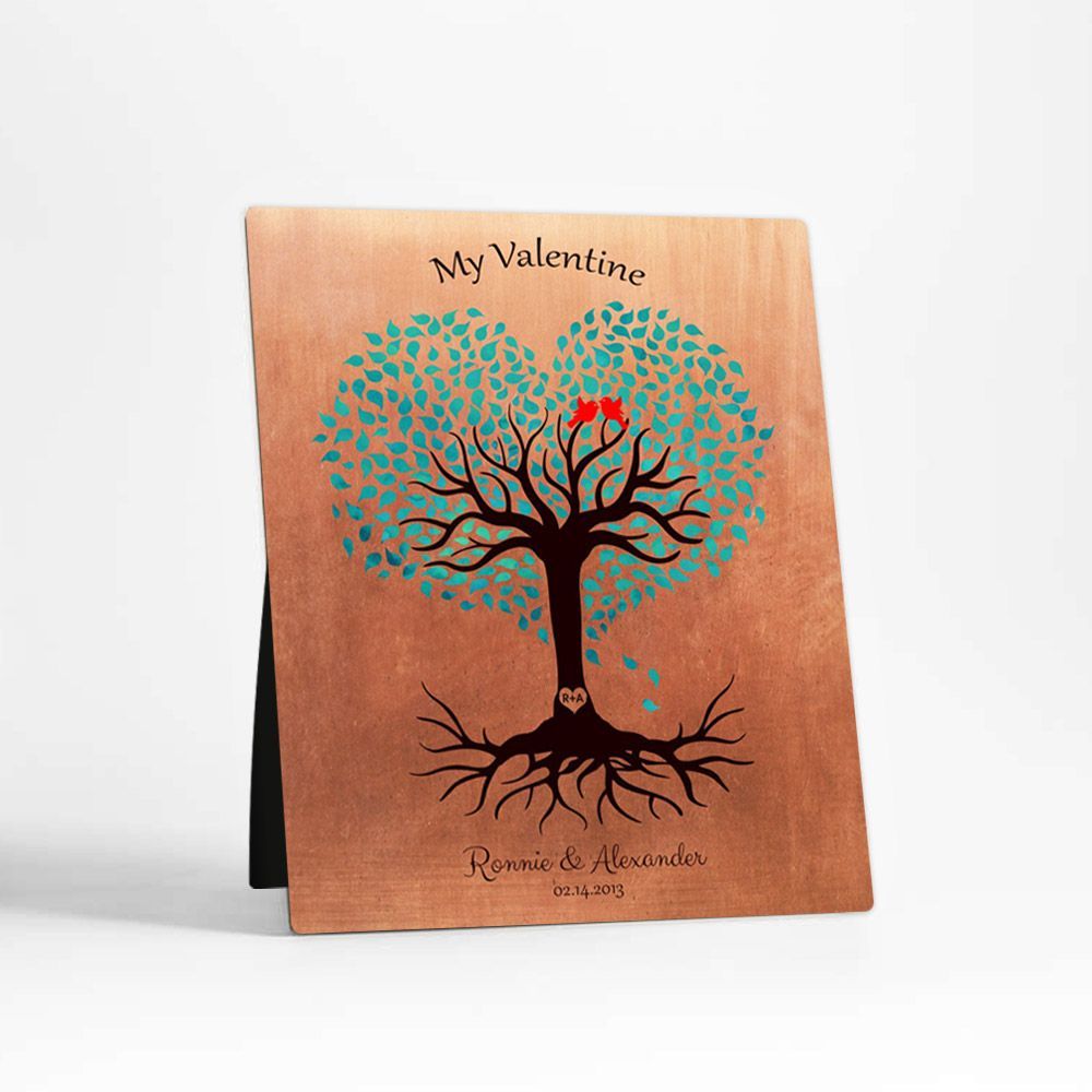Heart Shape Tree Anniversary Desktop Metal Plaque For Couple D-1814