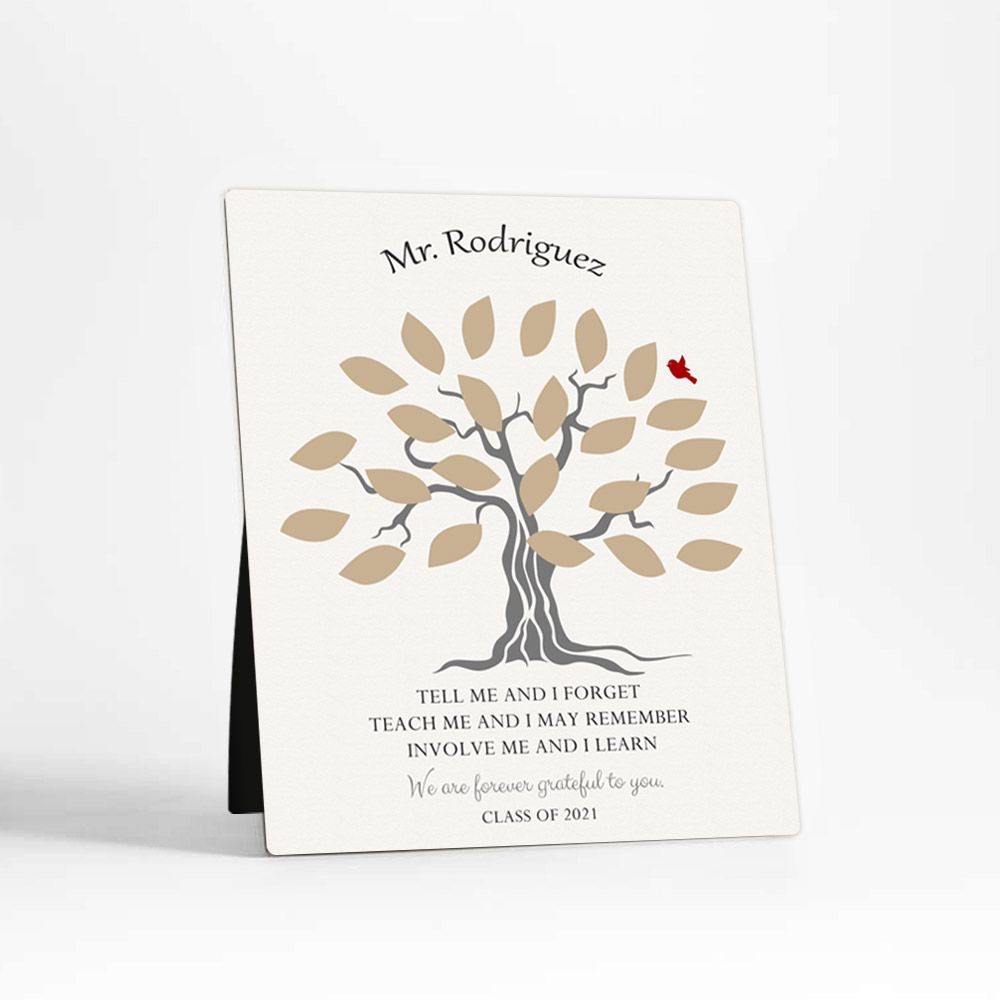 Names in Leaves Teacher Appreciation Desktop Plaque Gift for Educator D-1796