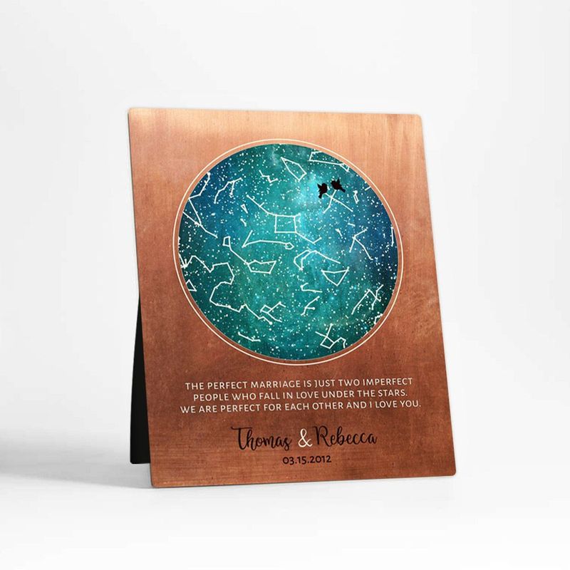 #1 Best Seller - Copper Star Map 7th Anniversary Desktop Plaque Gift for Couple D-1759