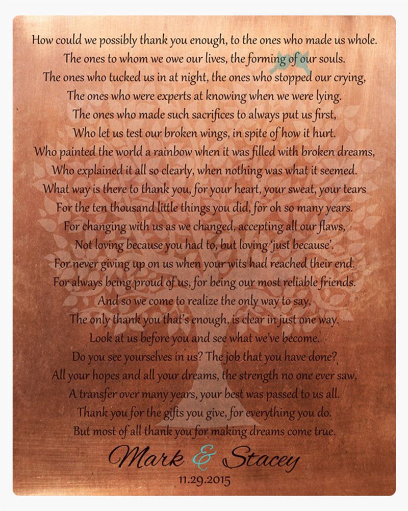 Brown Copper Thank You Poem Wedding Wall Plaque Gift for Parents LTC-1182