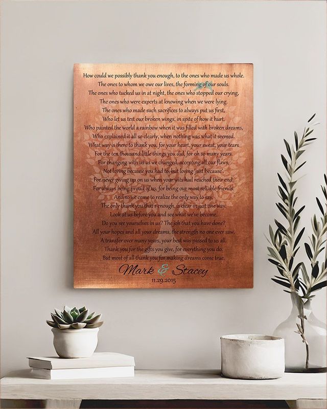 Brown Copper Thank You Poem Wedding Wall Plaque Gift for Parents LTC-1182
