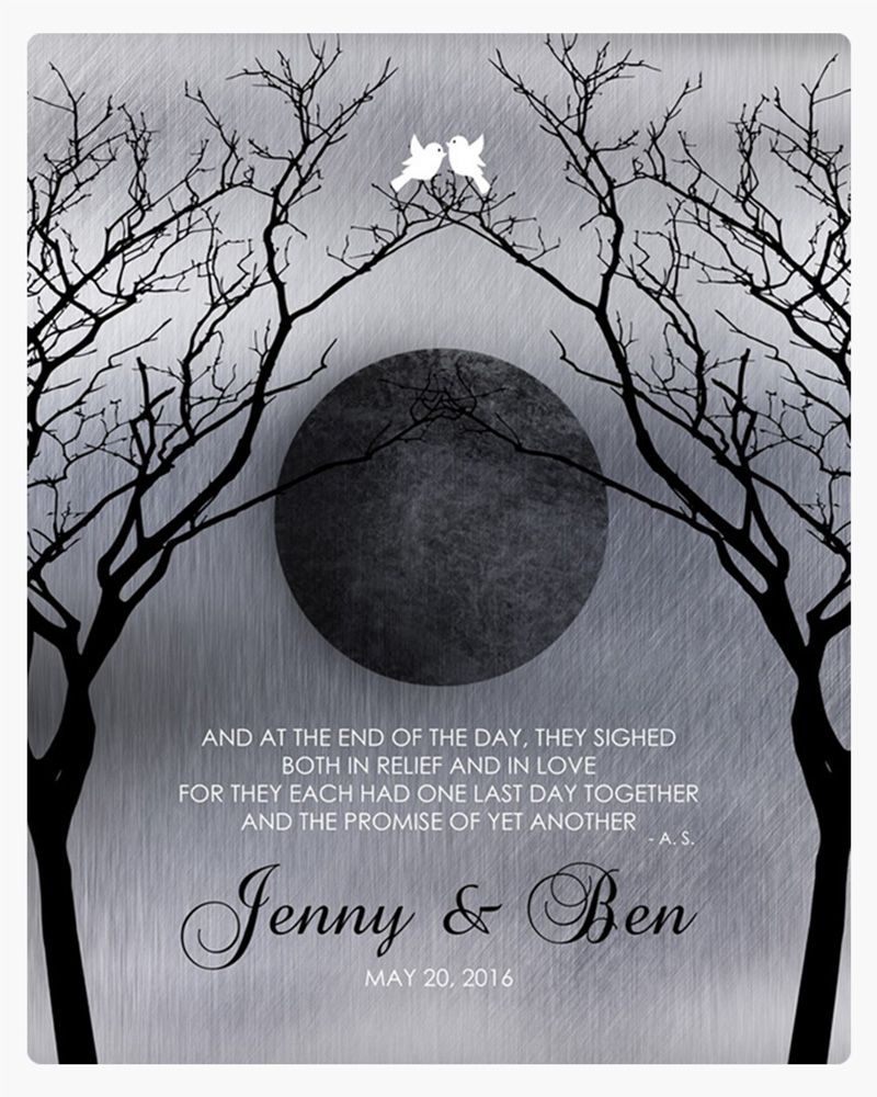 #1 Best Seller - Tin Bare Trees Full Moon 10th Anniversary Wall Plaque Gift for Couple LTC-1344