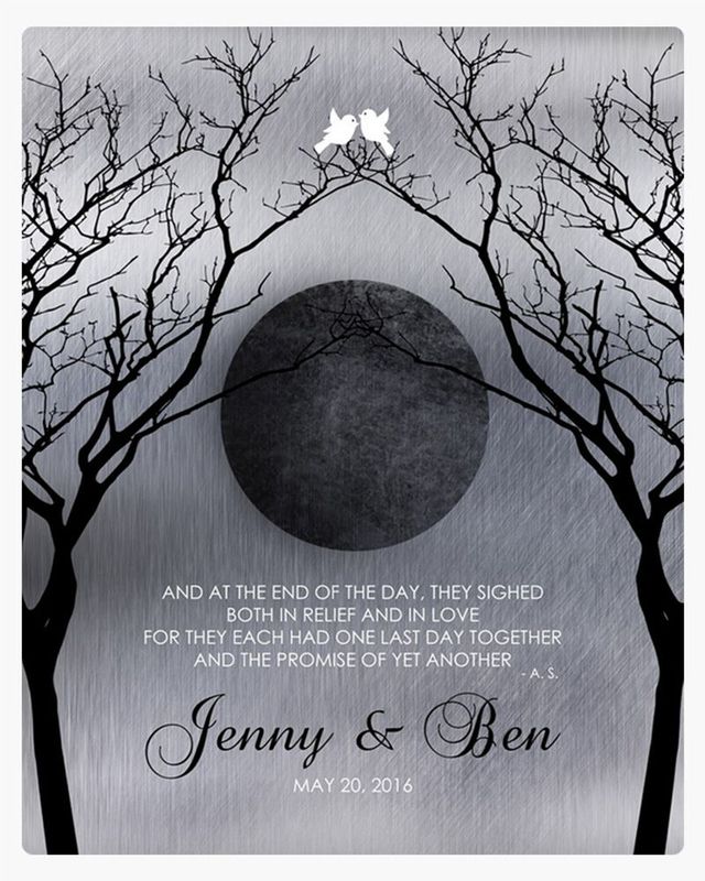 #1 Best Seller - Tin Bare Trees Full Moon 10th Anniversary Wall Plaque Gift for Couple LTC-1344