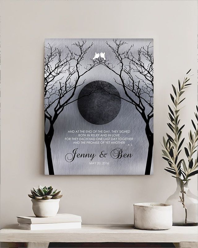 #1 Best Seller - Tin Bare Trees Full Moon 10th Anniversary Wall Plaque Gift for Couple LTC-1344