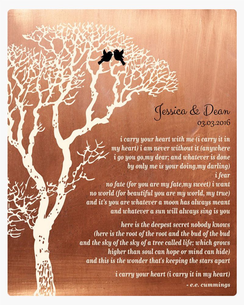 White Copper Bare Tree 7th Anniversary Wall Plaque Gift for Couple LTC-1300