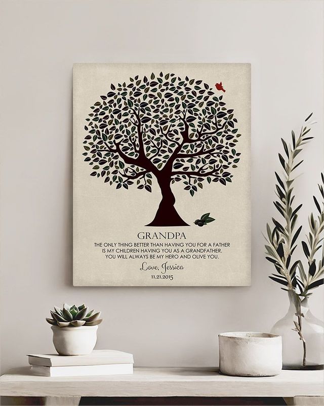 Beige Dark Olive Tree Family Appreciation Wall Plaque Gift for Grandfather LTC-1176
