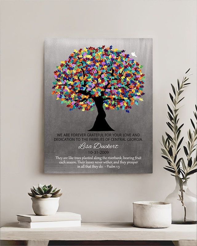 Multicolor Tin Autism Puzzle Leaf Tree Teacher Appreciation Wall Plaque Gift for Educator LTC-1498