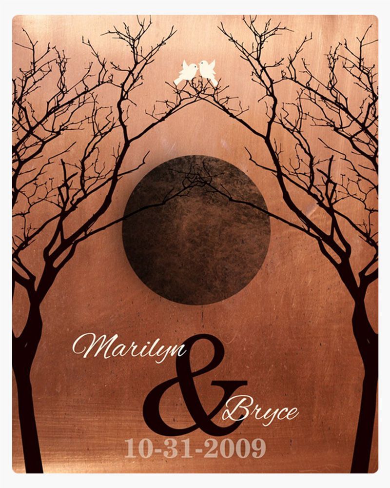 #1 Best Seller - Copper Two Dark Trees 7th Anniversary Wall Plaque Gift for Couple LTC-1307