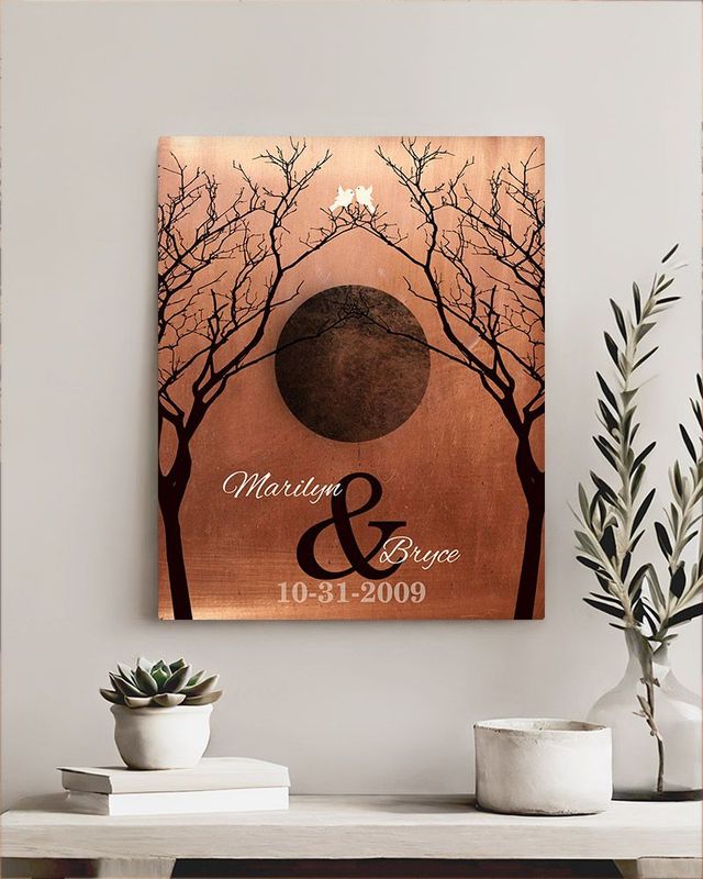 #1 Best Seller - Copper Two Dark Trees 7th Anniversary Wall Plaque Gift for Couple LTC-1307