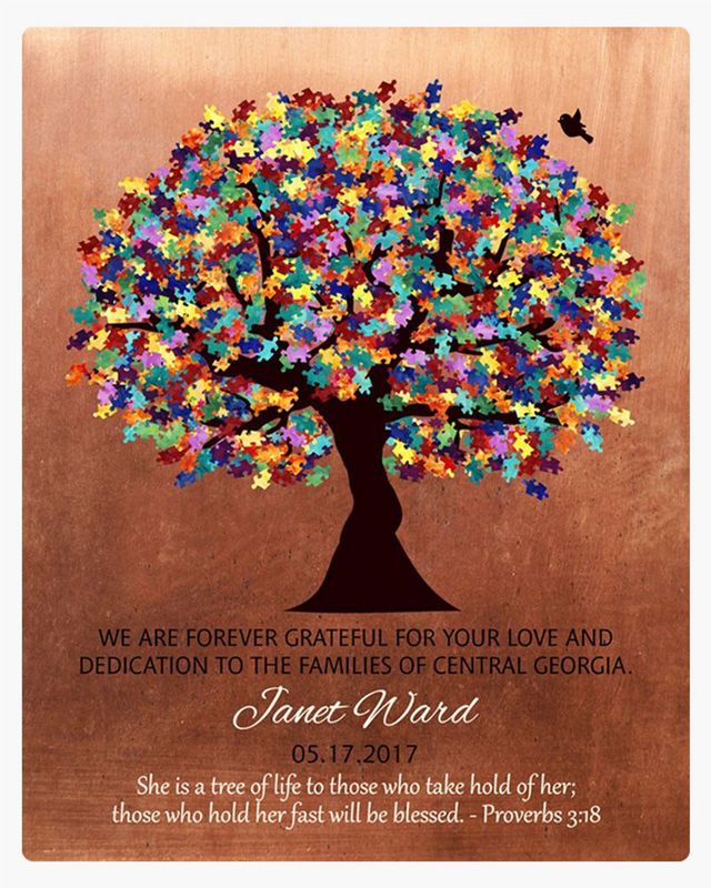 Multicolor Copper Autism Puzzle Leaf Tree Teacher Appreciation Wall Plaque Gift for Educator LTC-1497