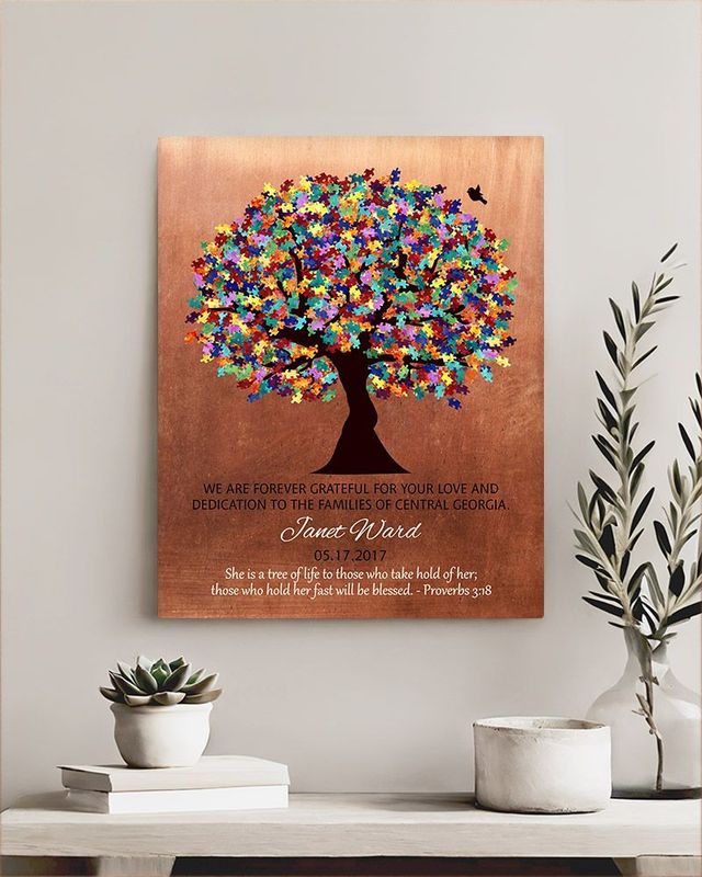 Multicolor Copper Autism Puzzle Leaf Tree Teacher Appreciation Wall Plaque Gift for Educator LTC-1497