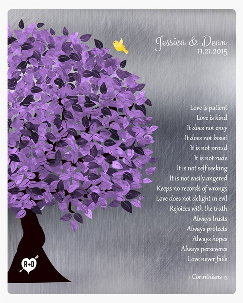 Purple Tin Half Purple Tree 10th Anniversary Wall Plaque Gift for Couple LTC-1474