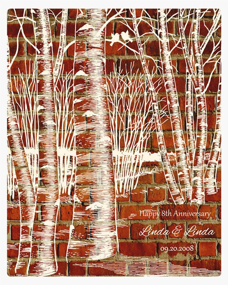 White Brick Birch Tree Forest 8th Anniversary Wall Plaque Gift for Couple LTC-1404