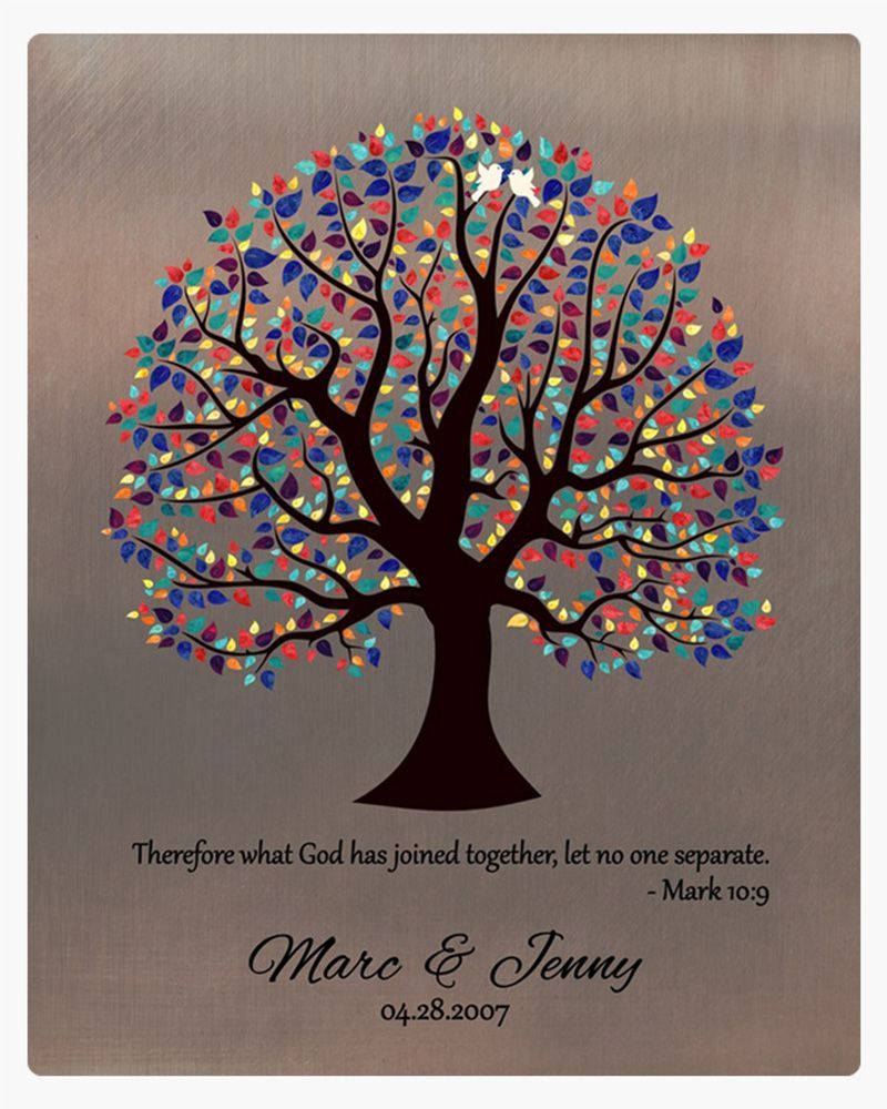 Multicolor Bronze Curly Tree 8th Anniversary Wall Plaque Gift for Couple LTC-1465