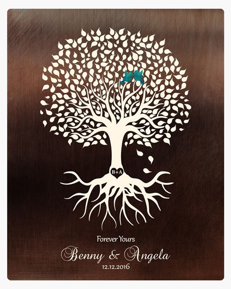 White Bronze Tree with Roots Engagement Wall Plaque Gift for Couple LTC-1426