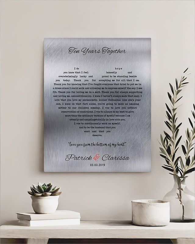 Black Tin Heart Shape Song Lyrics 10th Anniversary Wall Plaque Gift for Couple LTC-1791