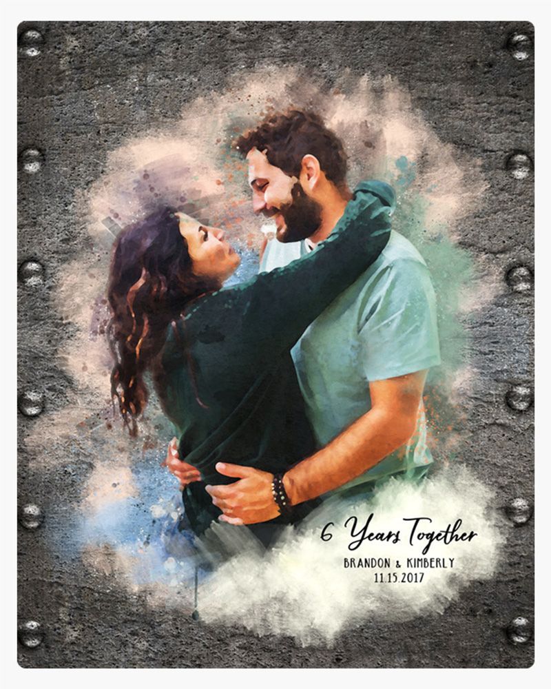 Multicolor Iron Watercolor Portrait 6th Anniversary Wall Plaque Gift for Couple LTC-1841