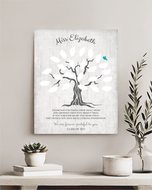 Gray Names in Leaves Teacher Appreciation Wall Plaque Gift for Educator LTC-1797