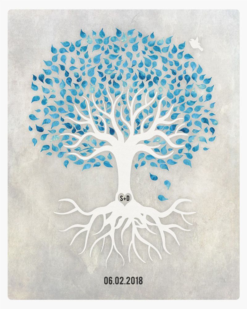 Blue White Canopy Tree Anniversary Wall Plaque Gift for Couple LTC-1532
