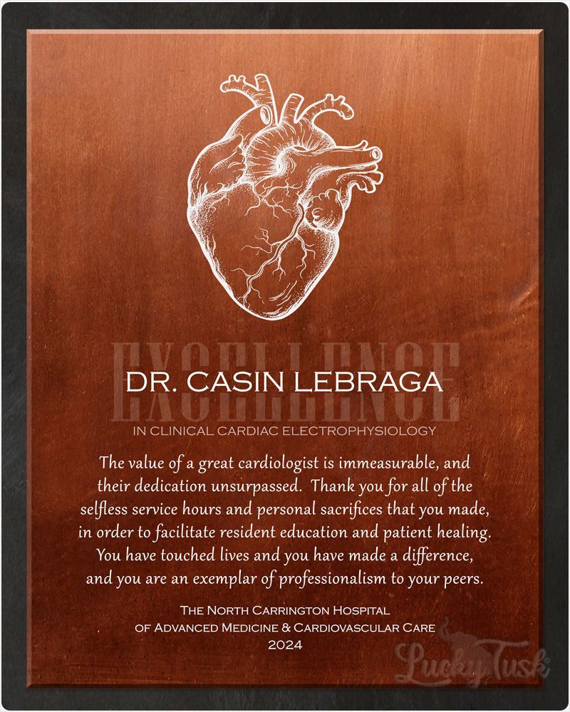 White Copper Heart Organ Anatomy Cardiologist Recognition Wall Plaque Gift for Doctor LTC-2102