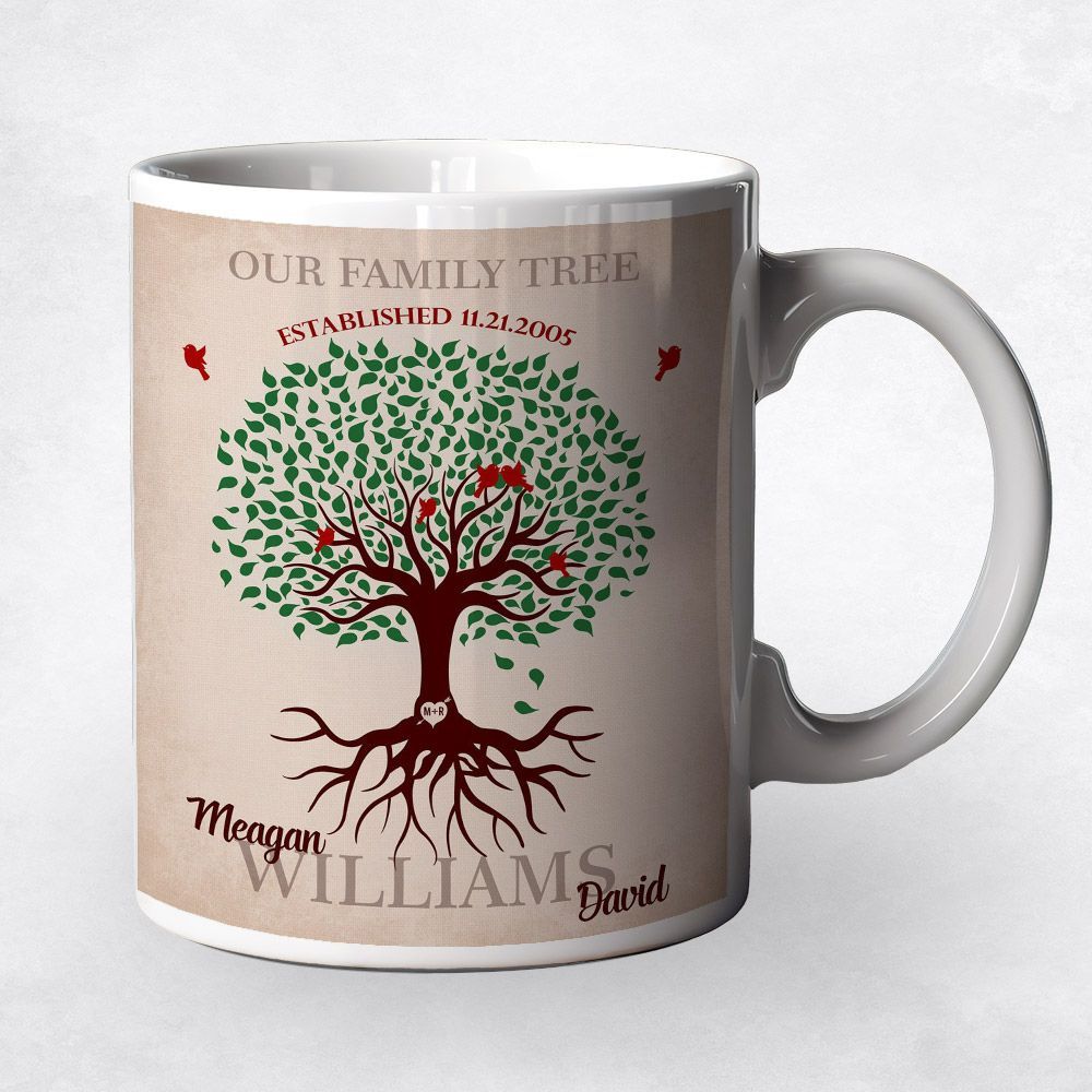 Green Tree with Roots Anniversary Coffee Mug Gift for Couple M-1129