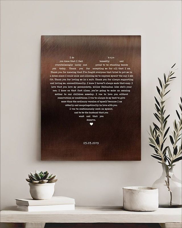 White Bronze Heart Shape Song Lyrics 8th Anniversary Wall Plaque Gift for Couple LTC-1788