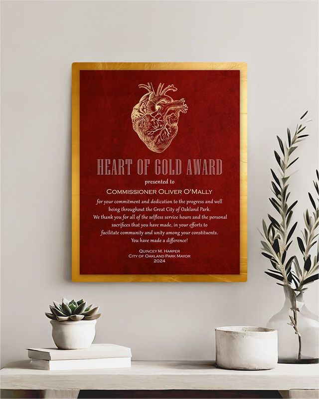 Gold Red Tin Good Samaritan Heart Recognition Wall Plaque Gift for Volunteer LTC-2104