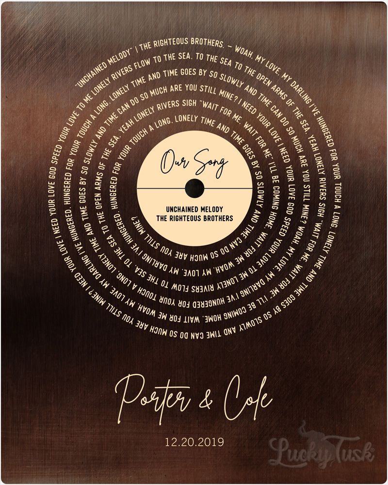 White Bronze Our Song Gold Record Lable Spiral 8th Anniversary Wall Plaque Gift for Couple LTC-2119