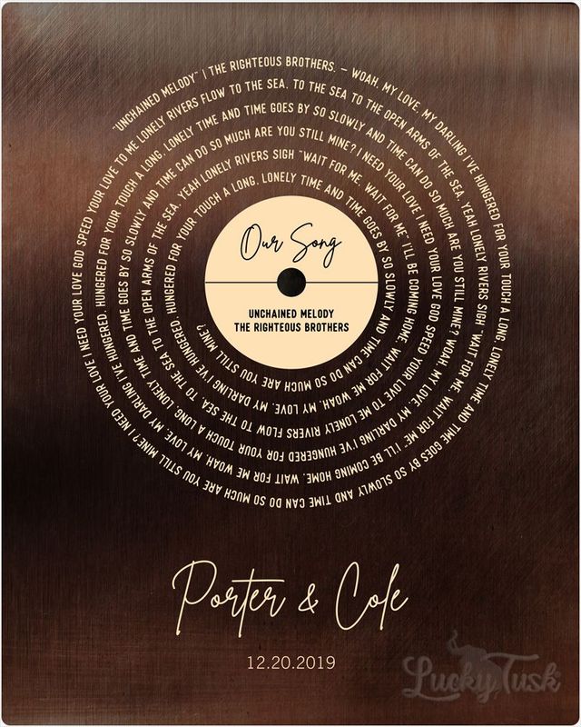White Bronze Our Song Gold Record Lable Spiral 8th Anniversary Wall Plaque Gift for Couple LTC-2119